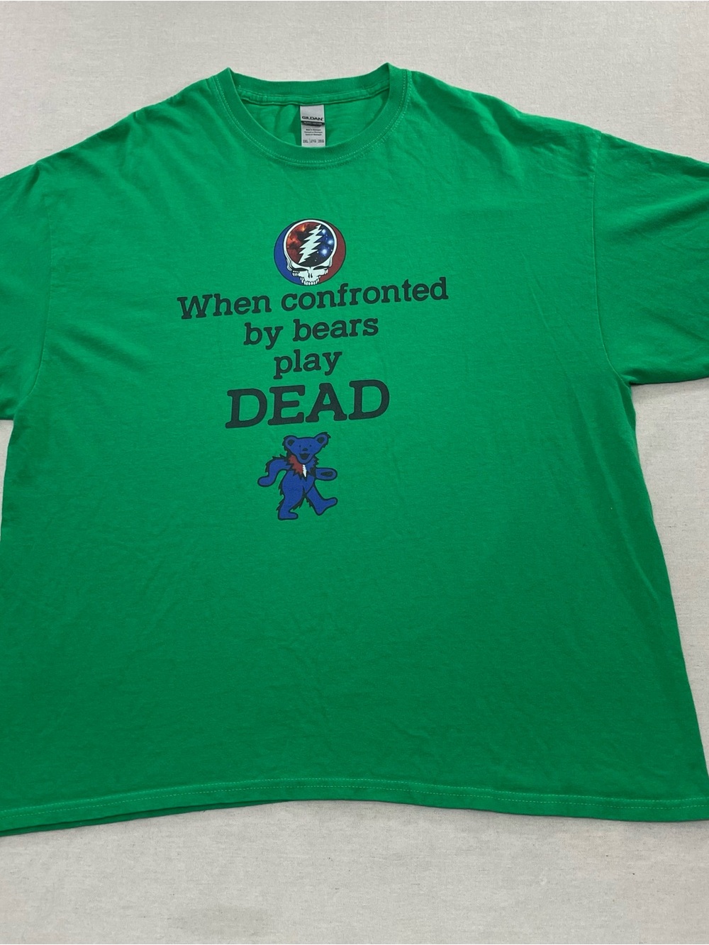 Grateful Dead "When Confronted By Bears Play Dead" 2XL Green T Shirt Gildan XXL